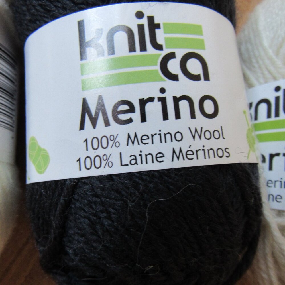 2 balls merino wool yarn, black & white & 1 ball white cotton blend yarn. - Picture 2 of 4